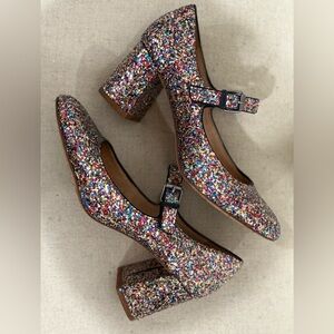 Madewell Multicolor Glitter Mary Jane Block Heels Size 7